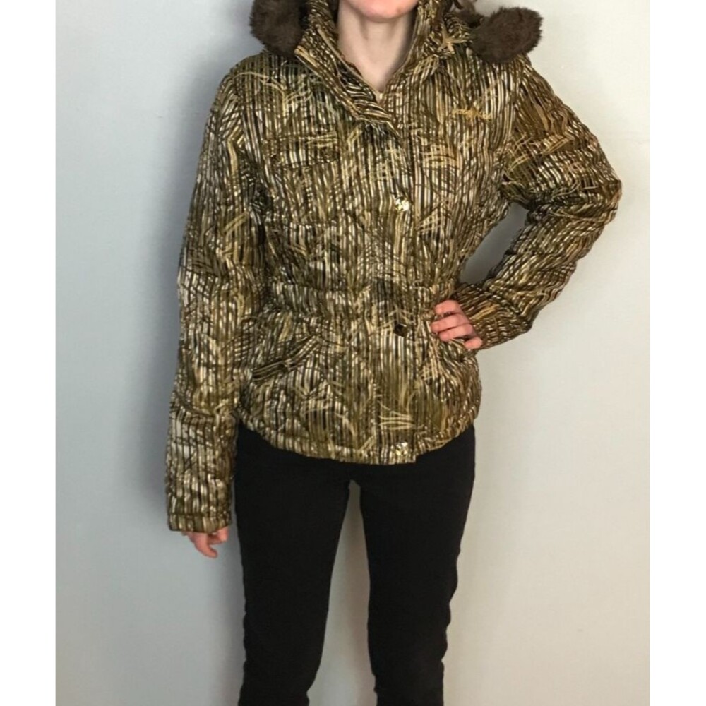 Baby Phat Puffer Jacket Fur VTG 90s Hooded Coat Black Y2K Large MINT